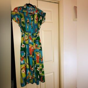 Floral Print Dress in Blue and Green